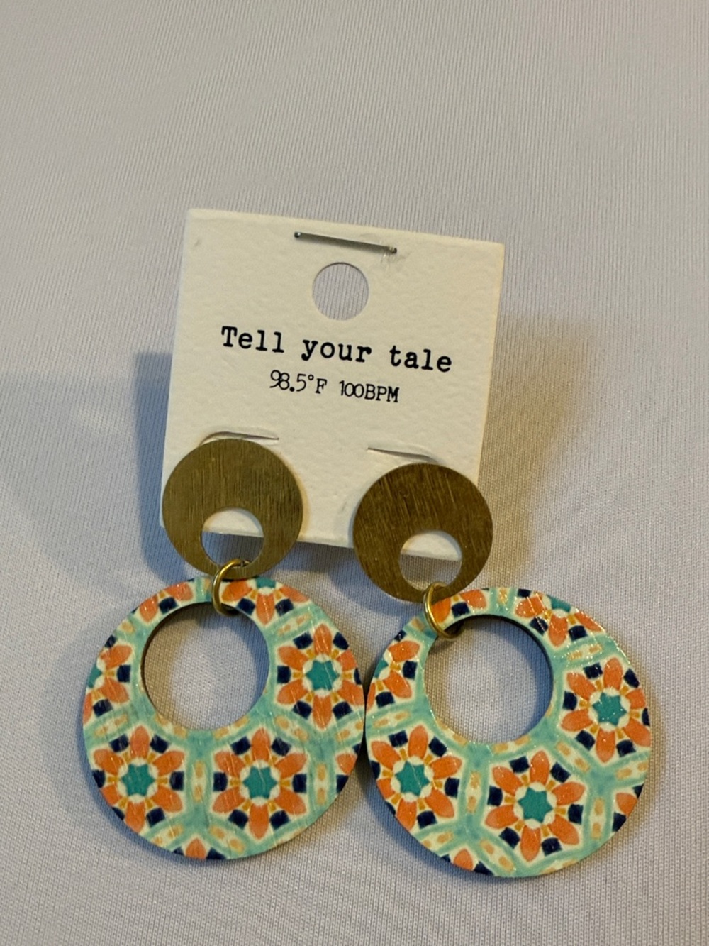 Tell Your Tale Turquoise & Orange Floral Hoop Earrings